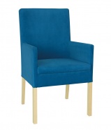 Fotel tapicerowany z wysokim oparciem w kolorze niebieskim do lokali gastronomicznych